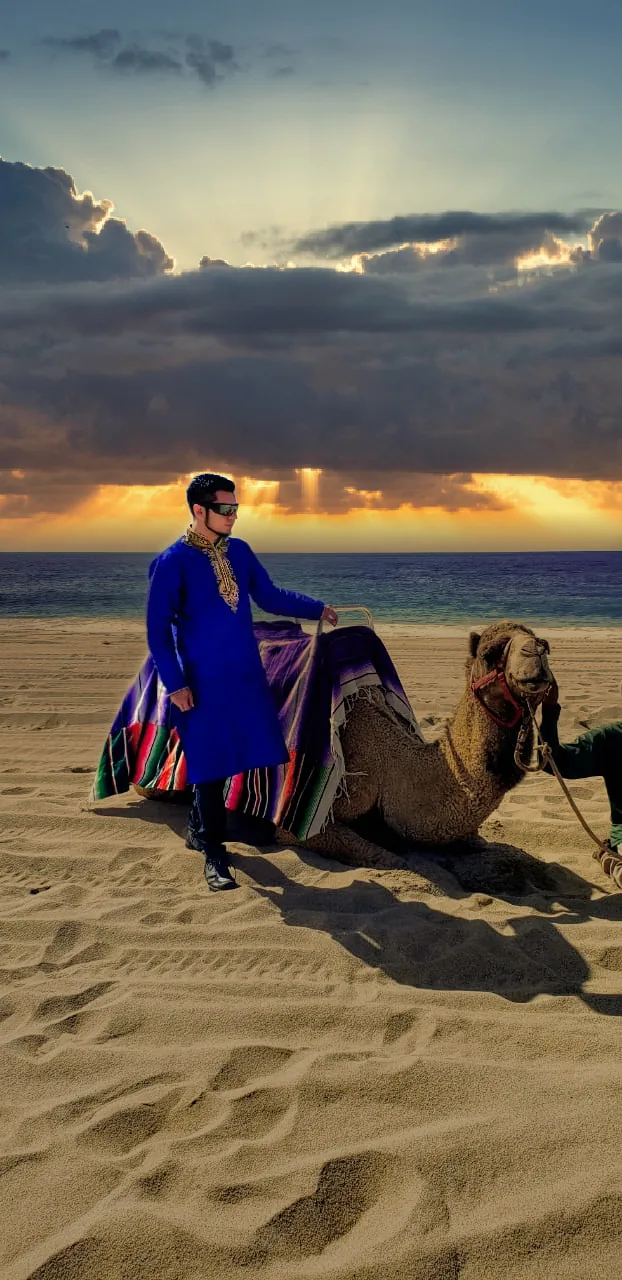 Novio en la playa durante la baraat
