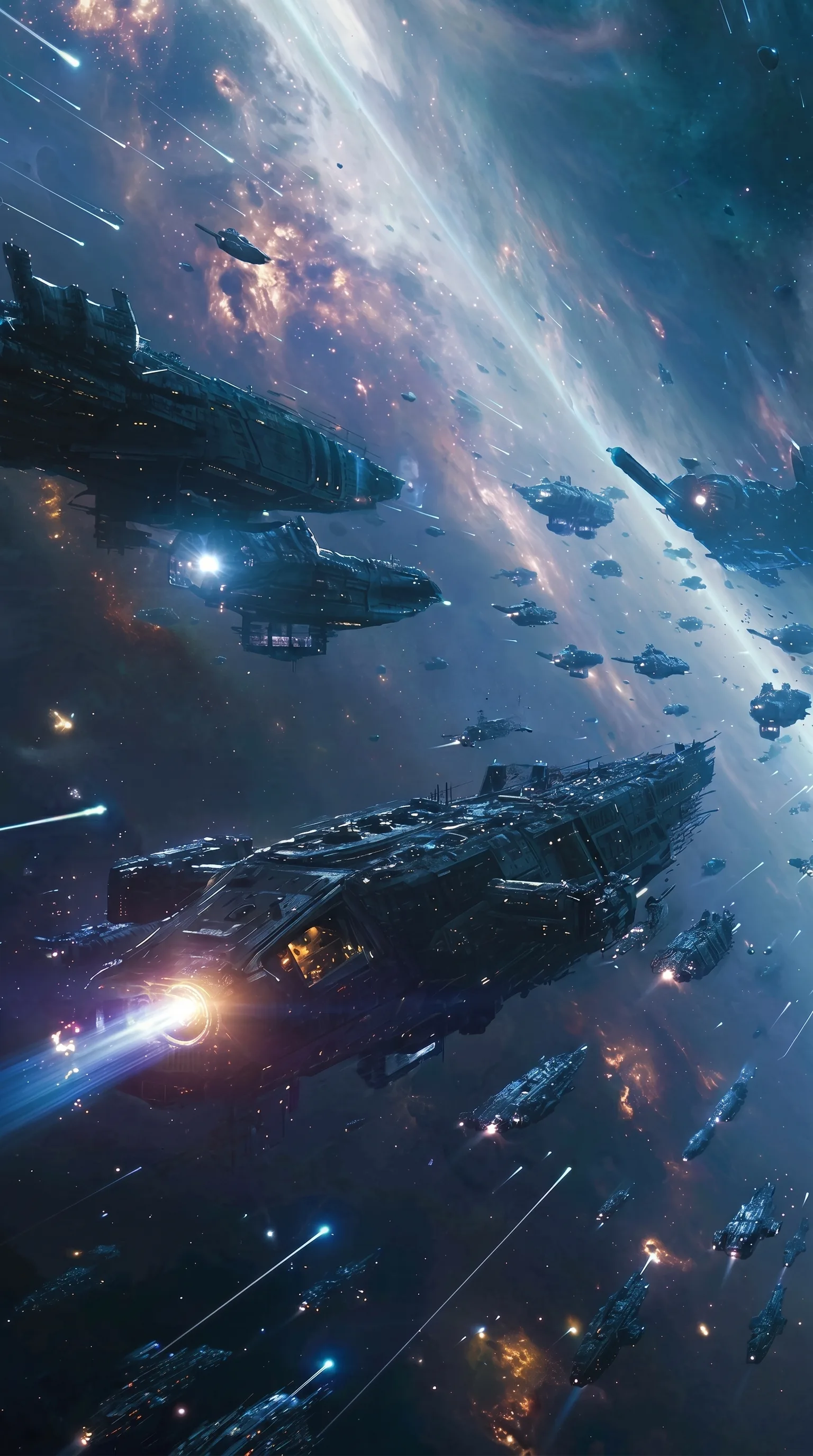 Capital ship armada in nebula
